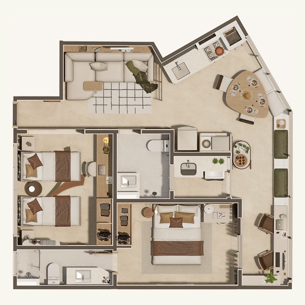 Planta 2 Dorms 61m²