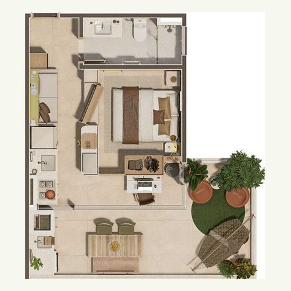 Planta Studio 39m² Vista Mar
